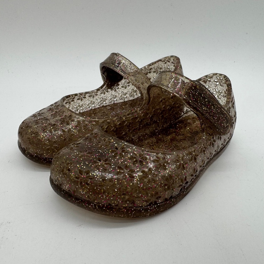 Old Navy Toddler Girls US 5 Brown Glitter Jelly Mary Jane Flats Flower Cutouts